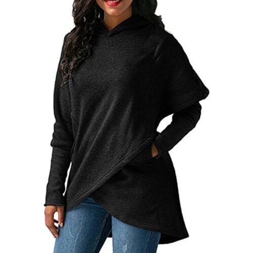 Brand Womens Hoodie Long Sleeve Hooded Asymmetrical Hem Wrap Hoodie Solid Casual and Loose Fit Sweatshirt Outwear Pullover