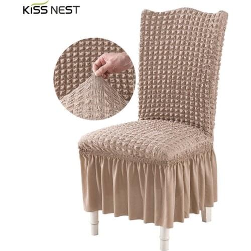 Chair Cover with Swing Skirt Dining, Seersucker Fabric Elastic Spandex ,Suitable for High-Back Seat,Plain Colors