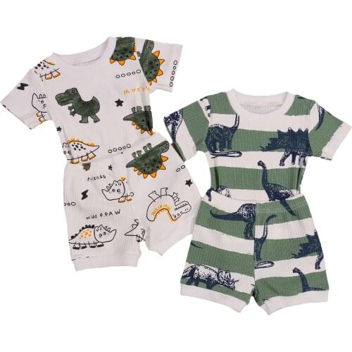 Infant Short Sleeve Romper + Shorts, Dinosaur Print Casual Style Classic Round Neck Summer Clothing