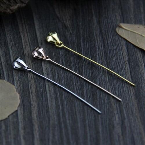 100% 925 Sterling Silver Long Pin Pendant Clasp Connectors For Jades Beads End Cap Clasp Hooks DIY Necklace Jewelry Making Charm