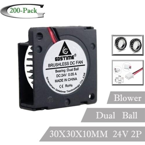 200PCS Gdstime 24V DC 30MM Dual Ball Cooling Fan 3010 30x30x10MM Blower 2Pin Cooler Small Fan Cooling Fan For 3D Printer Part