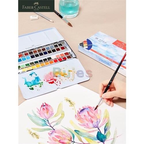 Faber-Castell Solid Watercolor Paint Set 36/48 Brilliant Colors, Transparent Watercolor Pigment, School Art Supplies