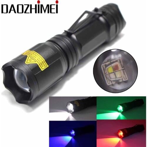 4 Color in 1 Hunting Fishing Lamp flash 18650 Multifunctional Red Green Blue White Zoomable LED Multicolor Flashlight