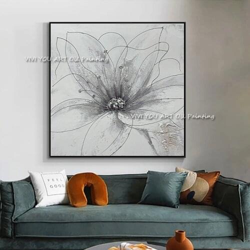 White Flowers Handmade Oil Paintings Modern Wall Art Pictures 1 Pieces Abstract Large Painting On Canvas For Home Decor Bedroom