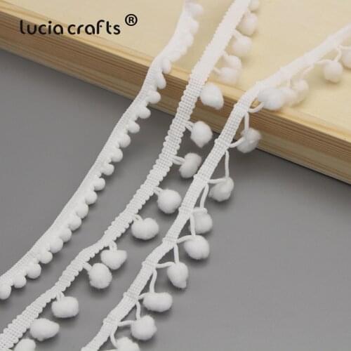 Lucia crafts 5yards 10mm White Pom Pom Trim Tassels Ball Fringe Lace Ribbon DIY Sewing Garment Materials Accessories K0104
