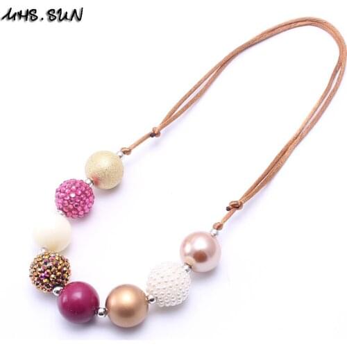 MHS.SUN 2PCS Coffee Color Chunky Beads Necklace Girls/Child/Kids Adjustable Rope Necklace Cute Beaded Jewelry For Children