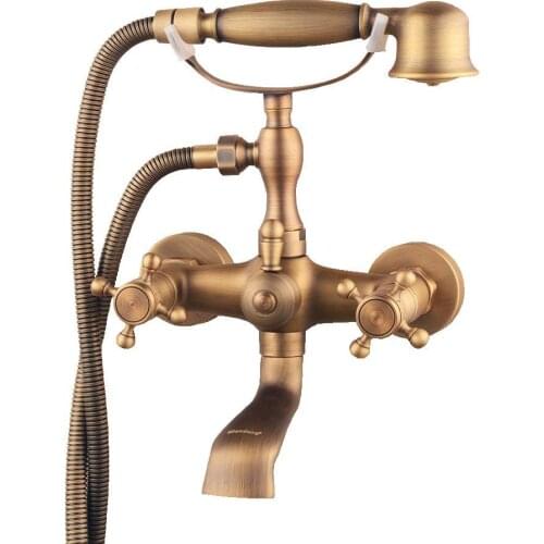Bathroom Wall Mounted Mixer Tub Filler Shower Faucet Sets,Telephone Shaped Handheld Shower Tub Faucet,Double Crosss Handle