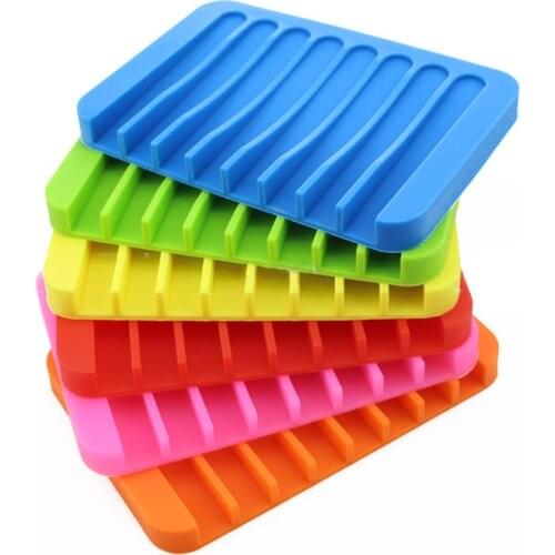Non Slip Soap Dishes Tray Silicone Soapbox Bathroom Hardware Plate Holder Flexible Kitchen Supplies Home Fixtures