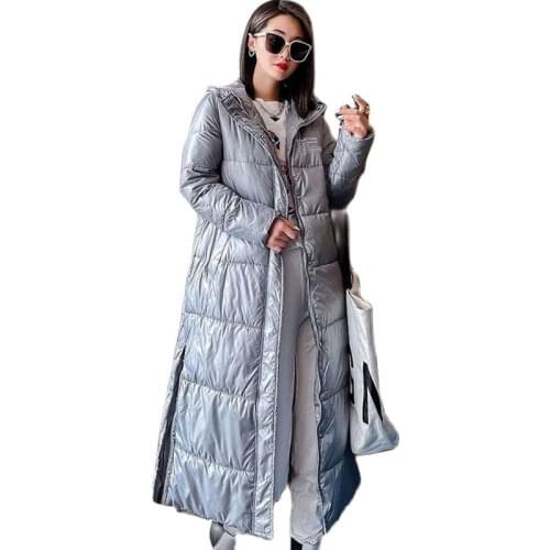 2021 New Vintage Womens Winter Jacket Super Long Jackets Women Korean Fashion Loose Womens Hooded Jacket Plus size clothing