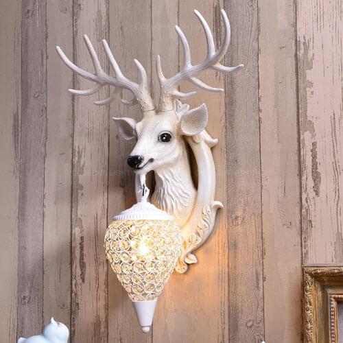 Antler wall lamps white Deer head wall lighting crystal sconce wall lighting nordic resin lamp for farmhouse bedroom living room