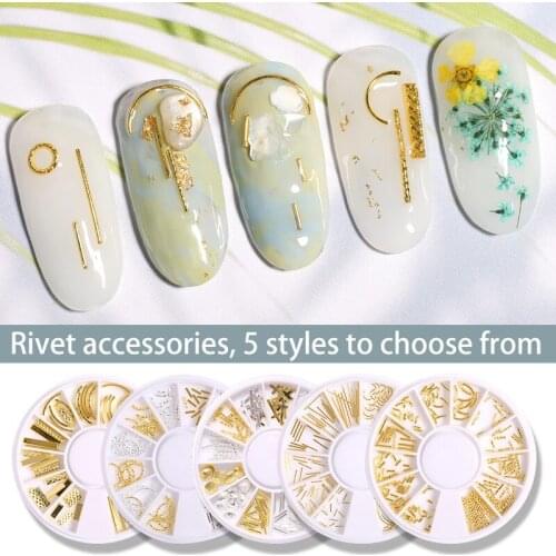 12 Grids/box Golden Silver Metal Mixed Twisted Curved Arc Strip Striped Leaf Metal Rod Art Alloy DIY Decorative Manicure Charm