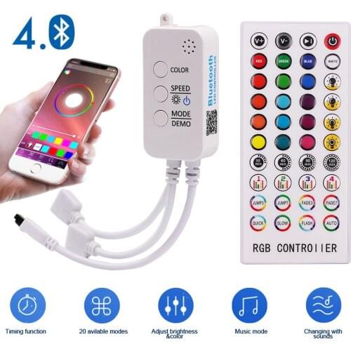 RGB LED Strip Light Controller DC12-24V Bluetooth Music Controller with 40 Key IR Remote Control for 5050 2835 RGB Tape