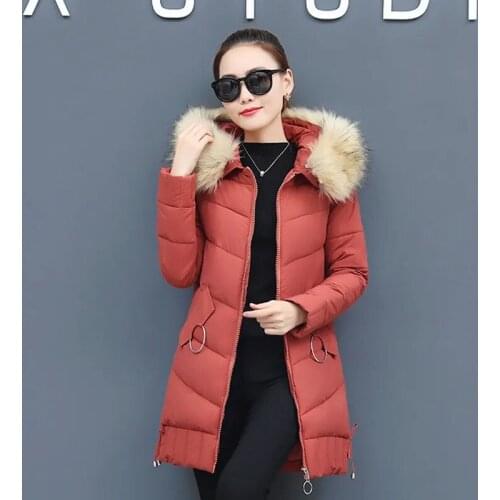 Hooded High Quality Warm Outwear Womens Parka Slim Mid-long Warm fur collar Thick Down Cotton Jacket 2021 Winter Jacket Female