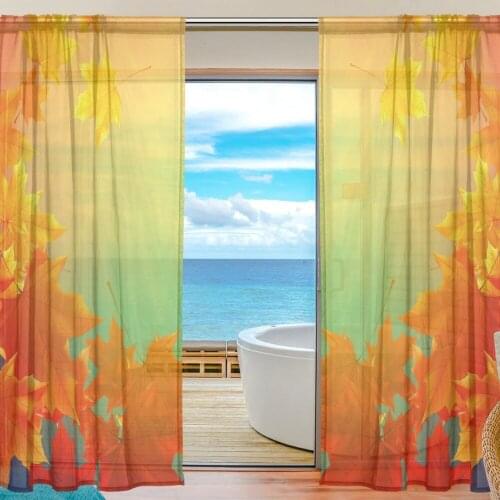 2Pcs Natural Bedroom Curtain Red The Maple Leaf Sheer Curtains for Living Room Bedroom Kitchen Window Treatments Curtains Drapes