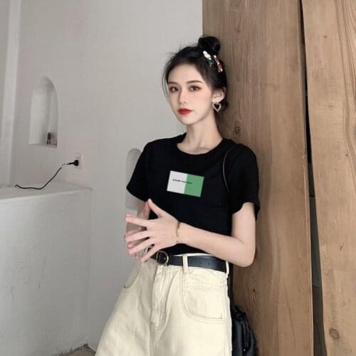 2021 summer womens Cotton Short Sleeve T-Shirt loose round neck sweet print