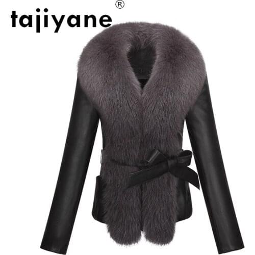 Clothes Leather Real for Women Down Cotton Jacket Womens Genuine Sheepskin Coats Woman Fox Fur Collar Jacket TN1304