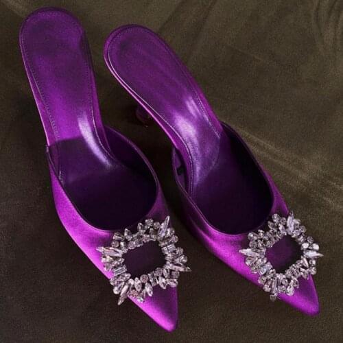 2021 European and American Wind Bag Head Water Drill Heels Womens Summer Satin In Heel Sandals