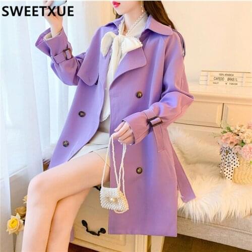 SWEETXUE Elegant Women Trench Coat 2021 New Autumn Double Breated Coat Lady Streetwear Korean Outwear Runway Windbreaker