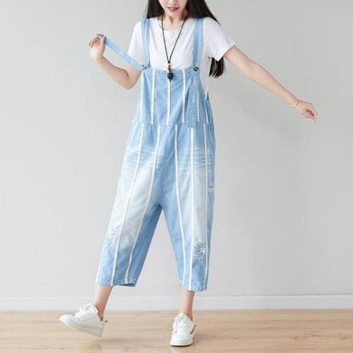 Women Denim Jumpsuit Overalls Pant Long Trouser Jeans Women Romper Women Striped Jumpsuits