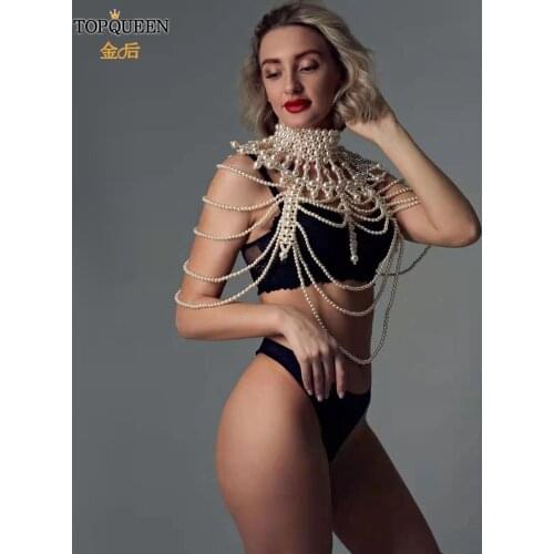 TOPQUEEN G39 Bolero Woman Summer Pearls Beaded Sexy Girl Football Miss Stage Performance Dance Evening Necklace Gorgeous Tassels