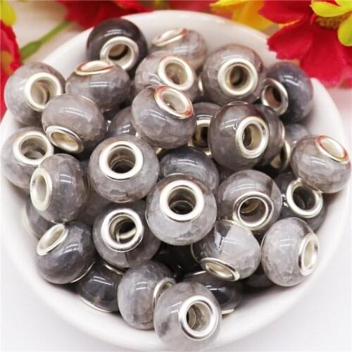 10Pcs Black Color Cracked Big Hole European Spacer Beads Charms for Bracelet Jewelry Making Craft Snake Chain Bangle Necklace