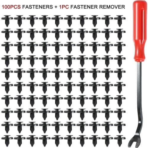 100PCS Nylon Push-Type Automotive Clips Rivet Retainer Fender Bumper Fasteners Clips 25mm with 1PC Fastener Remover