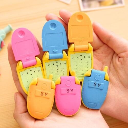 12 PCs Korea creative stationery cute cartoon small mobile phone erasers childrens school supplies prizes and gifts