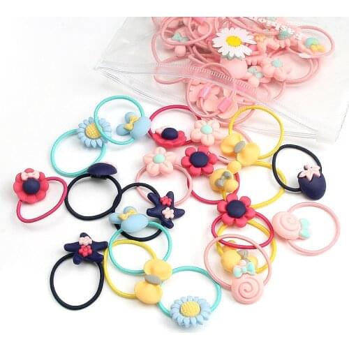 20Pcs/Set Cute Cartoon Girl Hair rope Hair ring Flower Bow Colorful Elastic Hair Rubber band Children Headwear Hair accessories