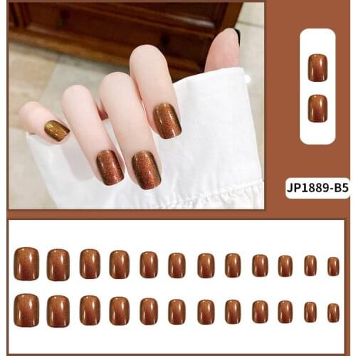 24Pcs/Set Shiny Champagne Artificial Fake Nails Short Ballerina False Nails For Designs Press On Finger Tips Manicure Tools