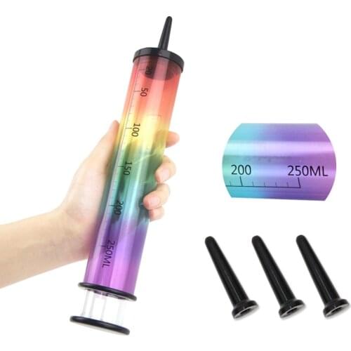250ml Rainbow Anal Enema Cleaner Large Syringe Vagina Wash Medical Enema Anal Pump Cleaning Plugs Butt Plug Sex Toys for Couples