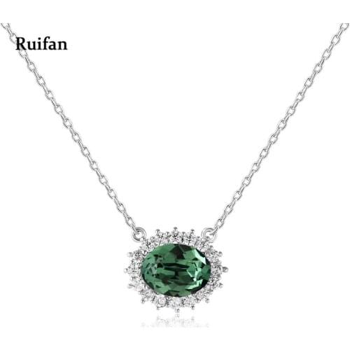4 Color Classic Oval Crystal Rhinestone Pendant Necklaces 925 Silver Chains Necklace Women Ladies Jewelry on the Neck YNC025