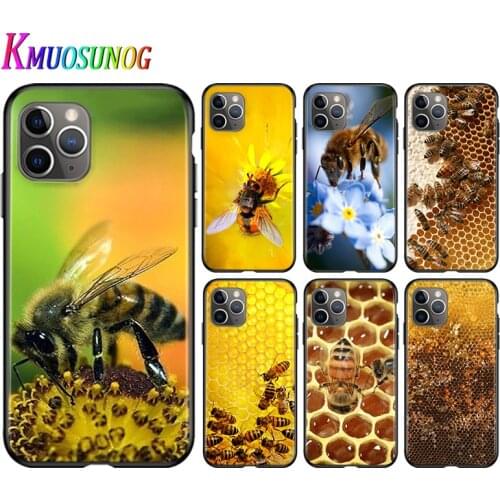For iPhone 11 Pro XS Max X XR Phone Case Golden honeycomb honey bee For iPhone 6S 6 7 8 Plus 5S Bright Black Soft Phone Cover