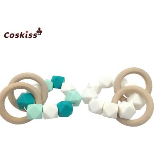 Baby Teether Bangle Silicone Beads Food Grade Baby Holder Nursing Tool Wooden Ring Nature Safe Organic Baby Teether Toys