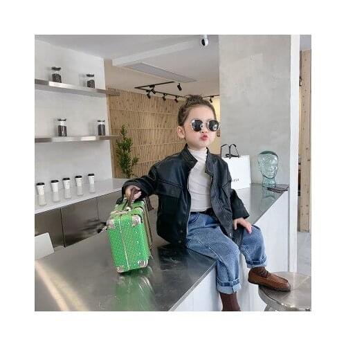 Girls PU Leather Jacket 2021 Spring Autumn Korean Children Plus Velvet Leather PU Jacket Fashion Baby Girl Motorcycle Coat 2-7Y