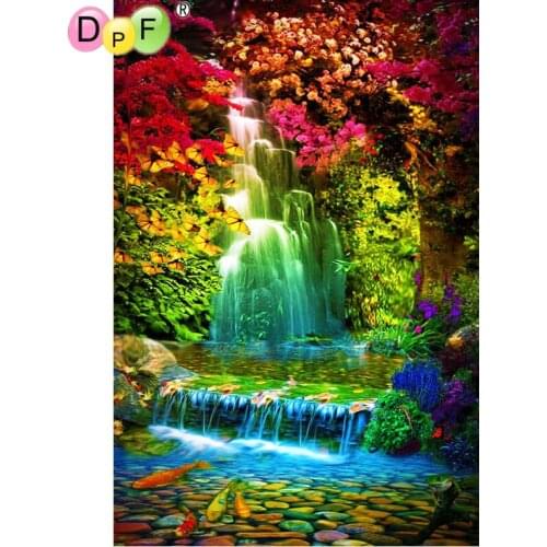 DPF DIY Gift 5D full Round Diamond Painting woods waterfall Diamond Embroidery Magic Cube Cross Stitch crafts Mosaic Art Decor
