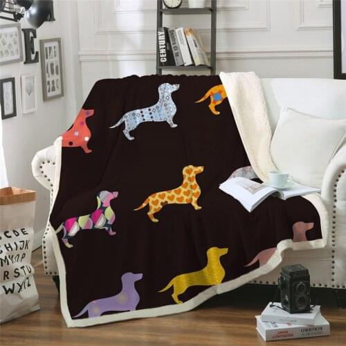 Dog Printed Sherpa Fleece Blanket Cartoon Colorful Plush Throw Blanket for Kid Adult winter Quilt 130*150cm/150*200cm