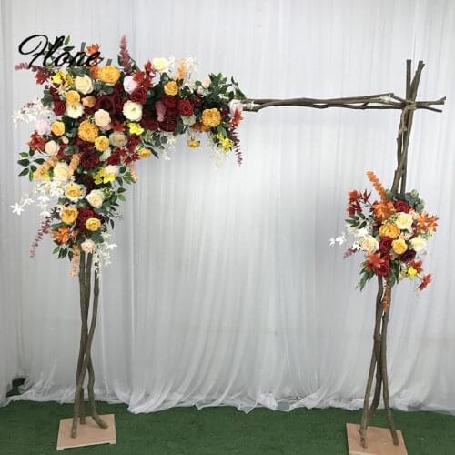 Flone Autumn Orange Corner Swag Wedding Artificial Flower Tieback Floral Arrangement Red Yellow Roses Peonies