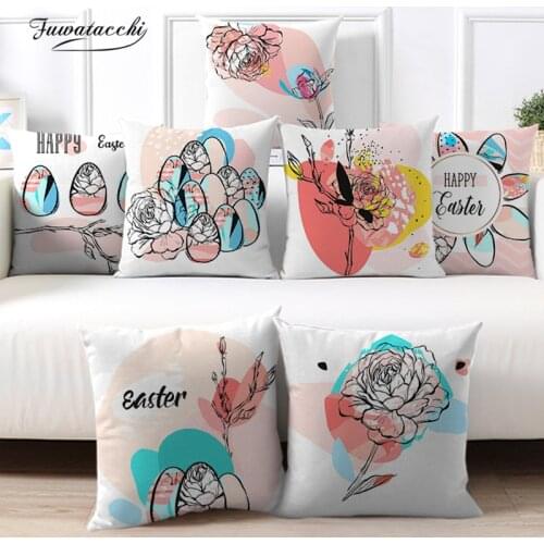 Fuwatacchi Plant Animals Printed Cushion Cover Easter Home Decor Pillowcase Bedroom Decoration For Sofa Chair Couch Pillow Cover