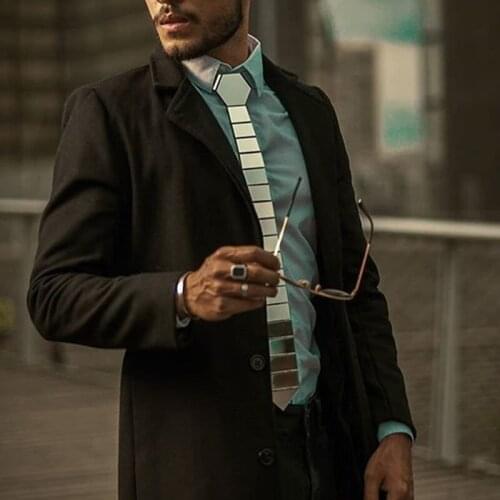 Glossy Silver Color Plexigalss Mirror Classic Men Fashion Striped Plaid Necktie Tie Formal Business Suits Accessory Wedding Gift