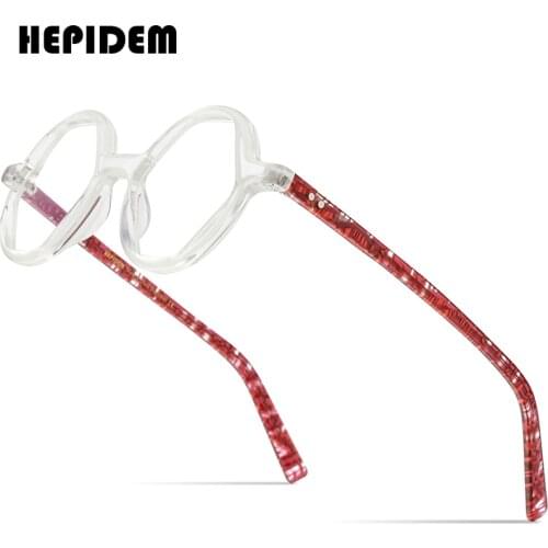 HEPIDEM Acetate Glasses Women 2021 New Retro Vintage Polygon Eyeglasses Frame Men Optical Prescription Spectacles Eyewear 9156