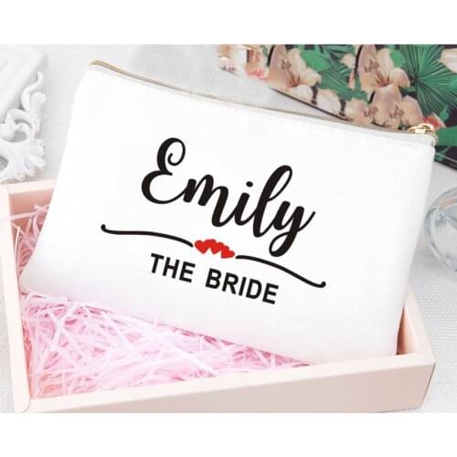 Personalized Makeup Bag Bridesmaid Gift Bachelorette Party Favors Bridal Shower Custom Name Canvas Cosmetic Bag Monogram Pouches