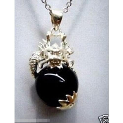 Beautiful dragon black jade pendant necklace