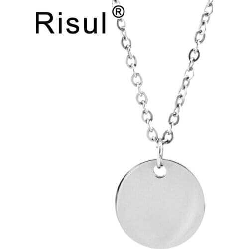Risul Stainless steel 15mm disc round tags Necklace gold/steel/rosegold color high quality blank tags necklace wholesale 50pcs