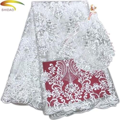 2019 New arrival 5yards african handmade lace fabric nigeria french beaded lace fabric white net for bridal dressing decoration