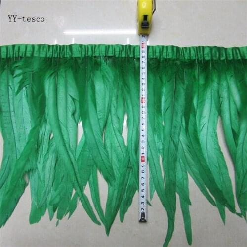 10 yards 30-35cm green Feather Ribbon Dyed Rooster Feather Fringe Trim For Wedding Party Decoration DIY Clothes Accessories