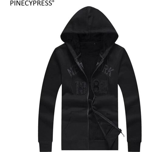 100% Cotton Man Hoodie Long Sleeve Autumn Spring Quality Male Fleece Fashion Zipper Black Navy Blue 2021 Men Hooded Sweatshirt