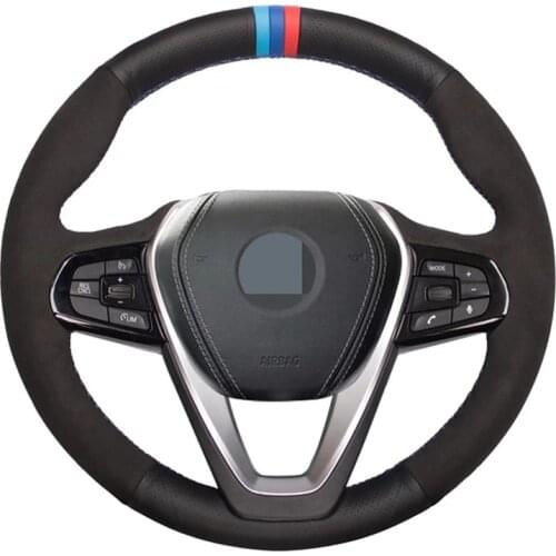 Soft Black Genuine Leather Suede Car Steering Wheel Cover For BMW G30 530i 540i 520d 530e 2016-2018 G32 GT 630i 630d 2017-2018