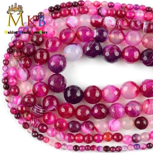 Natural Stones Faceted Magenta Agates Onyx Spacer beads for jewelry making Diy Bracelet Necklace Accessories 15" 4/6/8/10/12mm