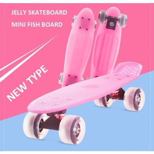 Jelly Pink 57*15cm Non-slip Skateboard Fish Board PVC Wheels PP Deck Mini Cruiser Penny Retro Board Scooter Pastel Longboard Men