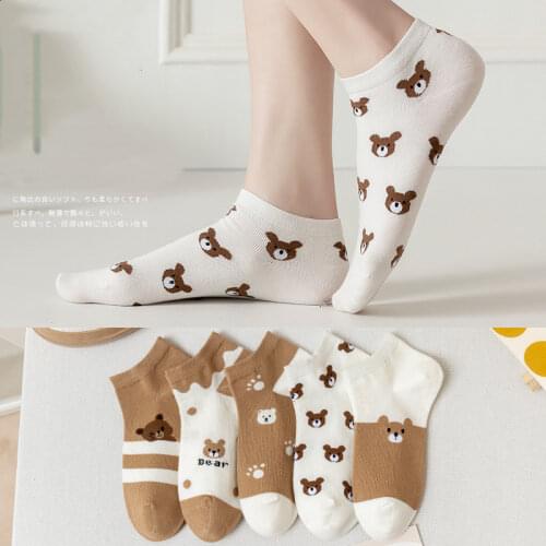 3Pairs/Lot Cartoon Bear Socks Women Breathable Cotton Socks Harajuku Cute Animals Gils Short Socks